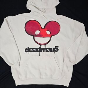 Vintage 2010 Deadmau5 Hoodie XL White Jerzees NuBlend DJ EDM Graphic Sweatshirt